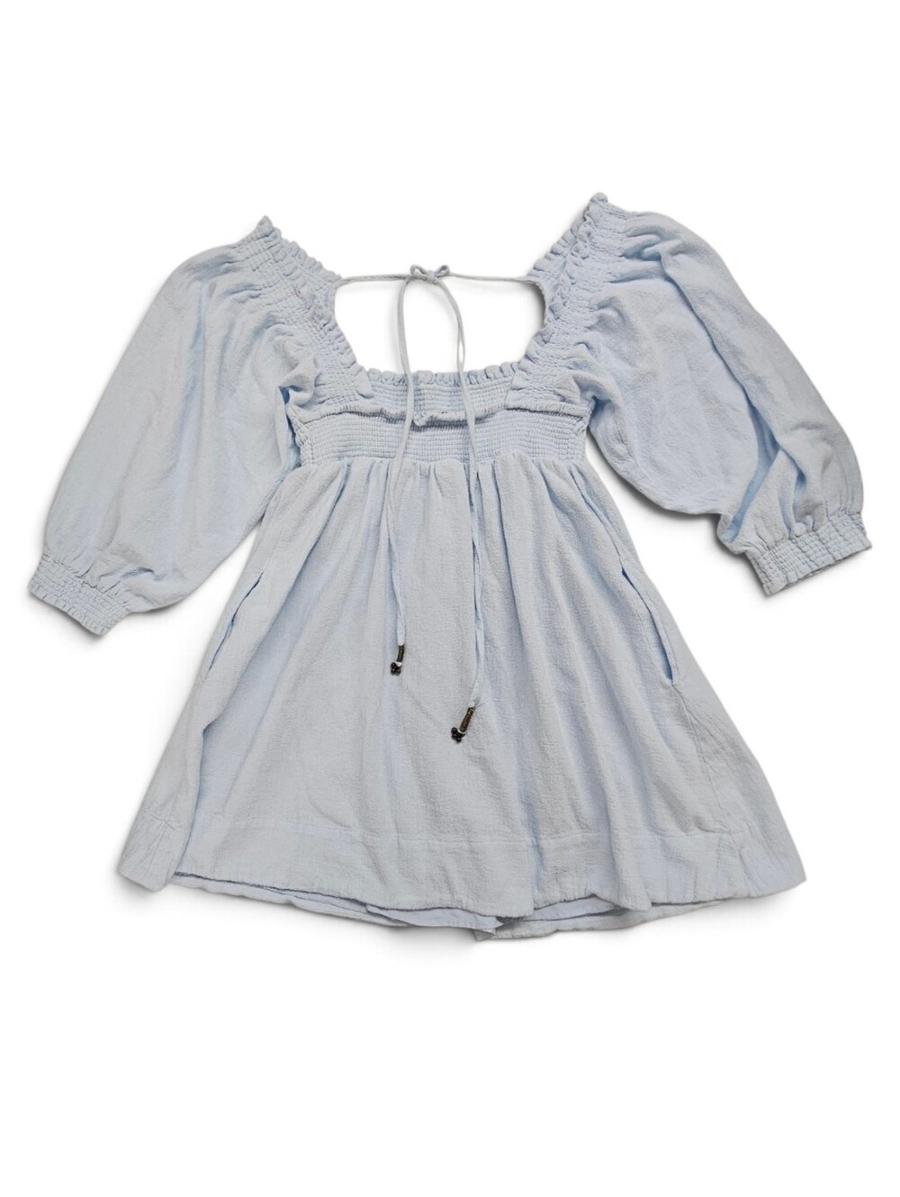 Free People This Is Everything Smocked Square Neck Dress in Light Blue Size Med